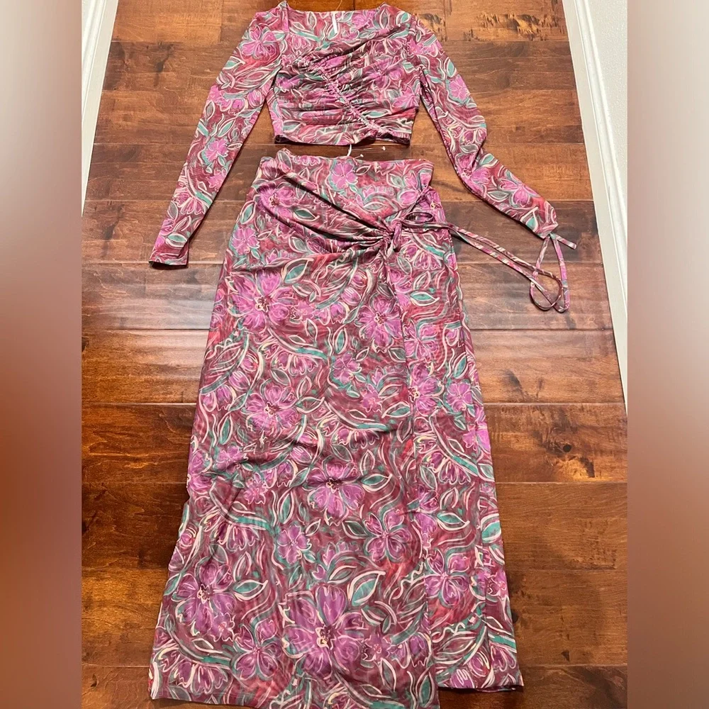 Free People Pink & Teal Paisley Long Skirt Set - Picture 5 of 10